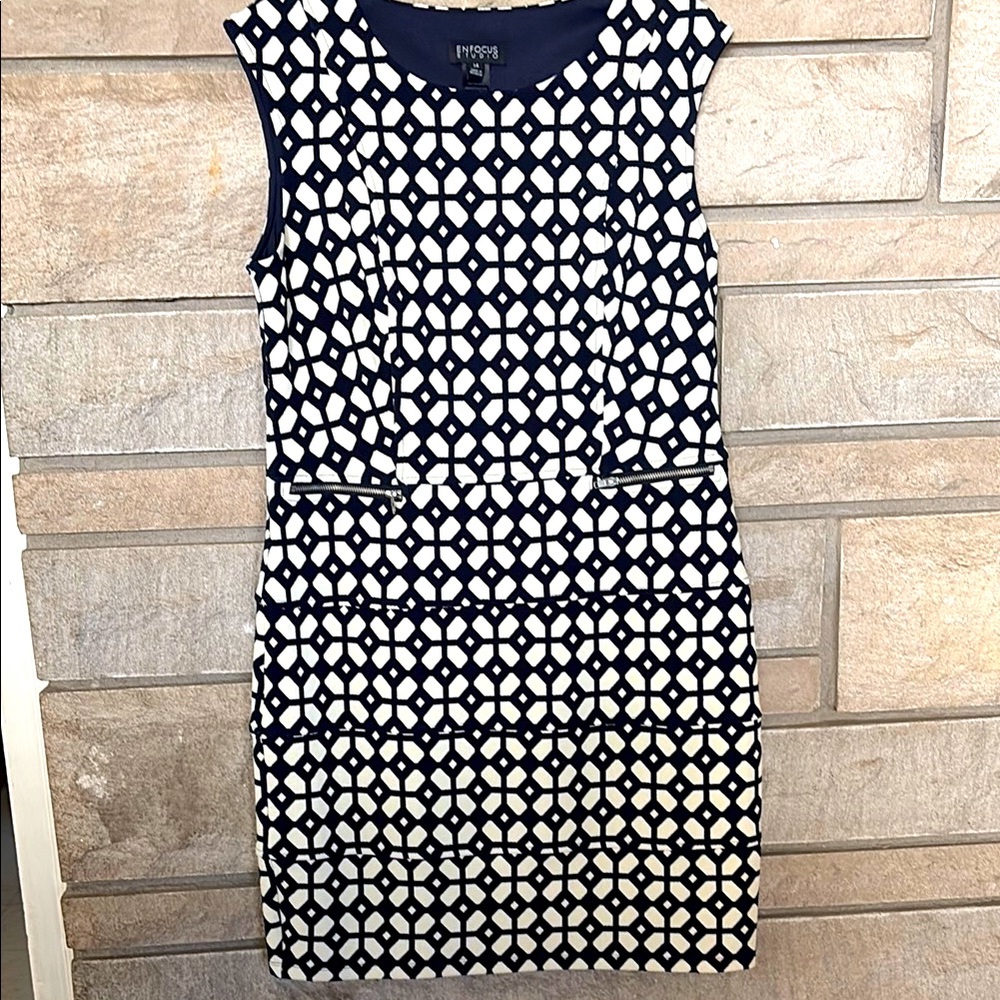 Navy and Cream Patterned Mini Dress